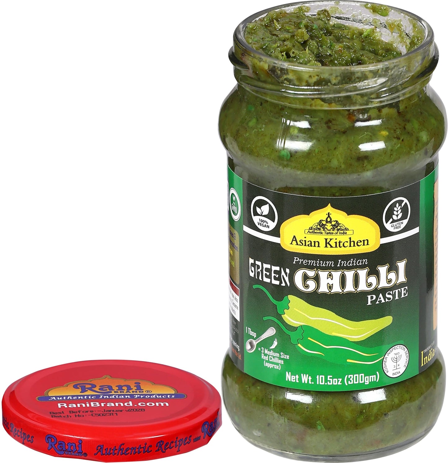 Rani Green Chilli Cooking Paste 10.58oz (300g) Glass Jar ~ Vegan | Gluten Free | NON-GMO | No Colors | Indian Origin