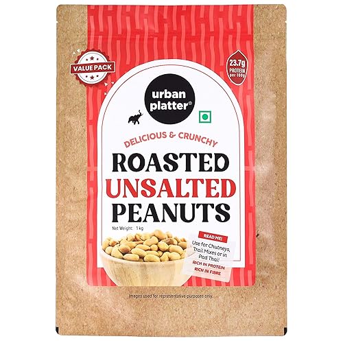 Urban Platter Roasted Unsalted Peanuts, 900g [Grade A Peanuts, Skin Removed]