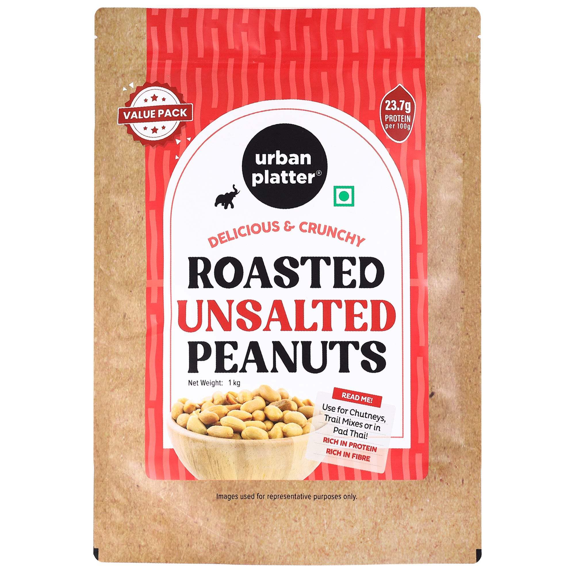 Urban Platter Roasted Unsalted Peanuts, 900g [Grade A Peanuts, Skin Removed]