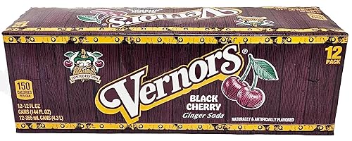 Vernors ginger ale (soda) Black Cherry flavored soda pop, 12-fluid ounce cans, 12-count fridge pack