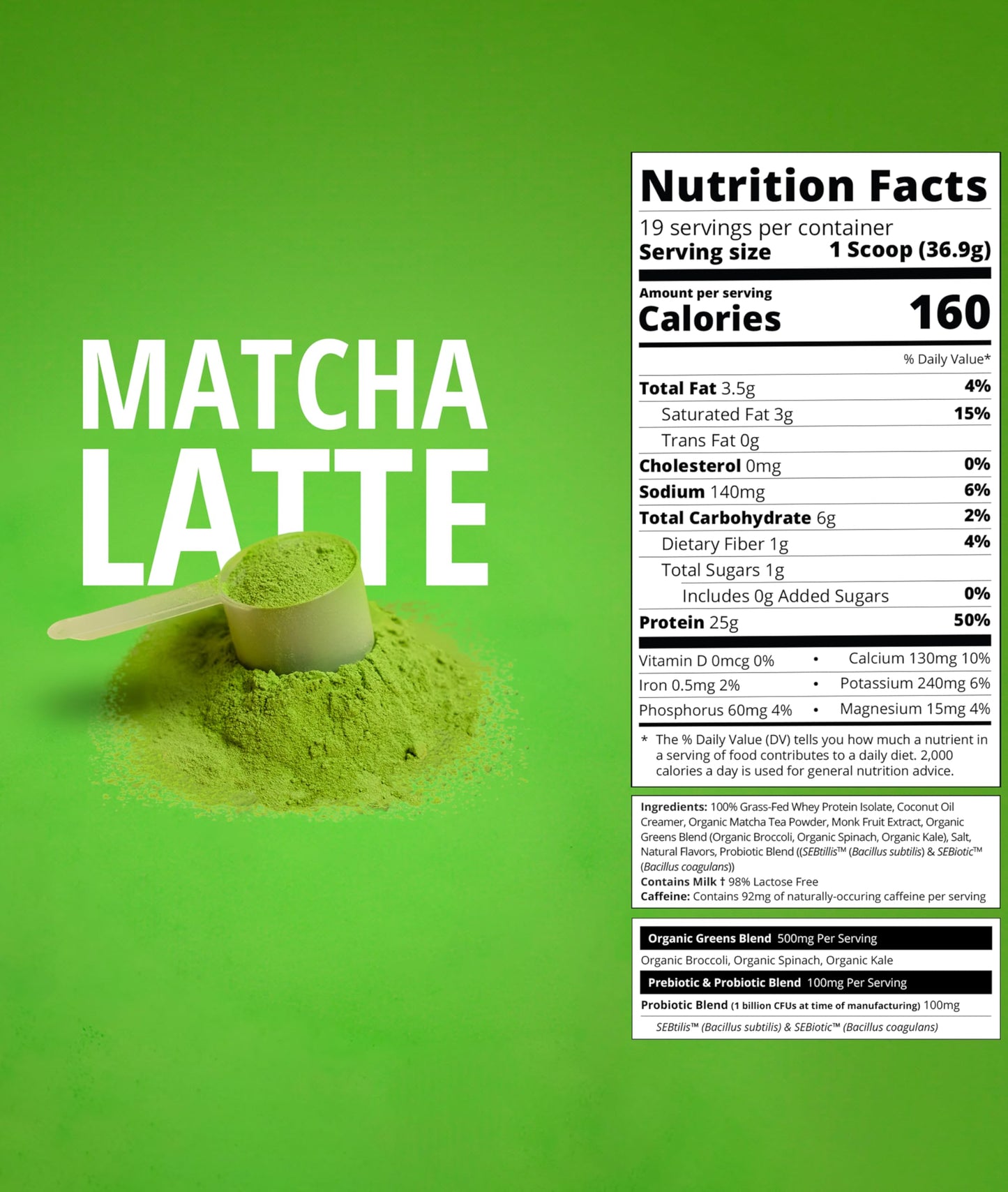 Boba Tea Protein Matcha Latte | 25g Grass-Fed Whey Protein Isolate Powder | Gluten-Free & Soy-Free Bubble Tea Protein Drink | Real Ingredients