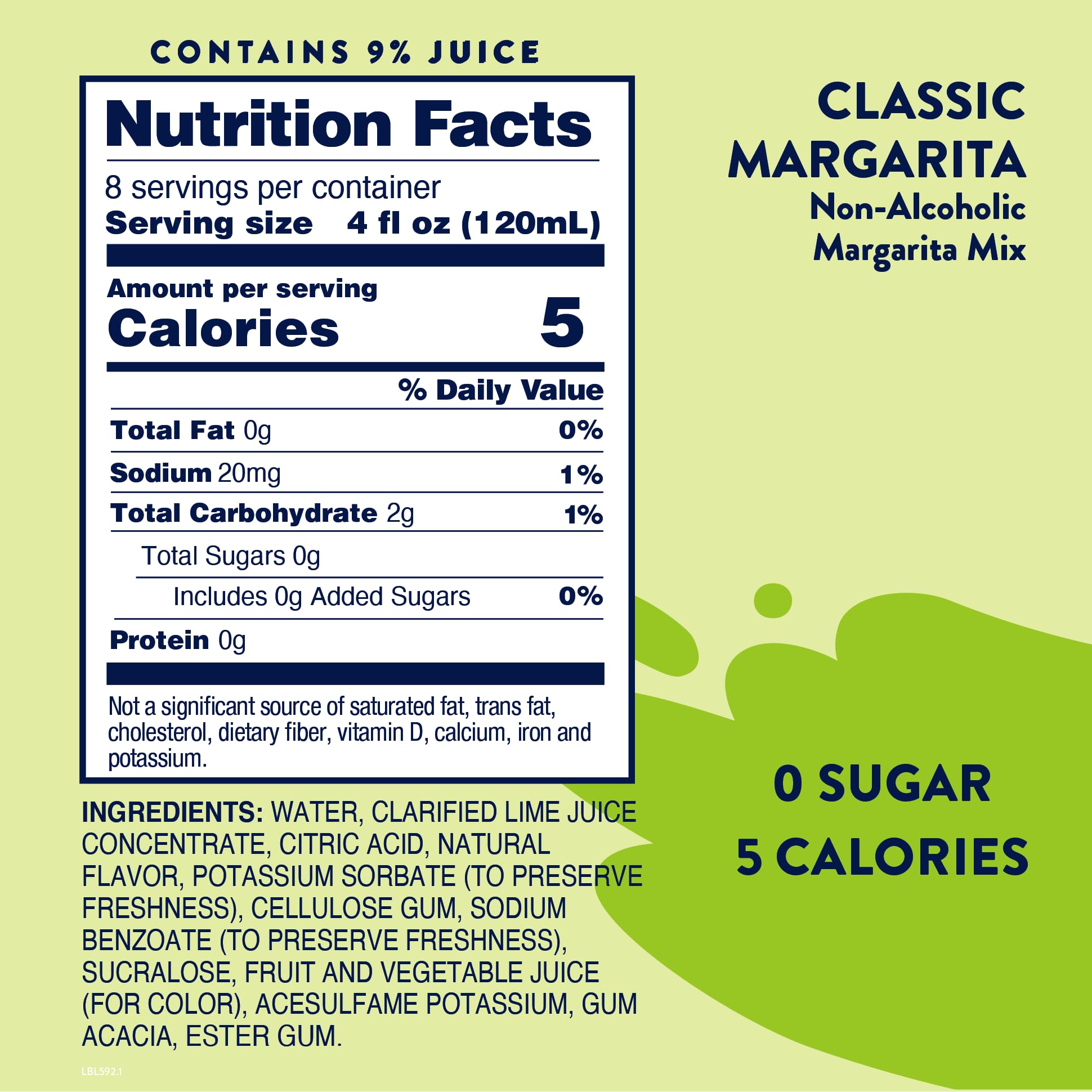 Jordan's Skinny Mixes Sugar Free Margarita Mix, Flavored Cocktail Mixer for Drinks, Fresh Lime Drink Flavoring for Cocktails & Mocktails, Low Calorie