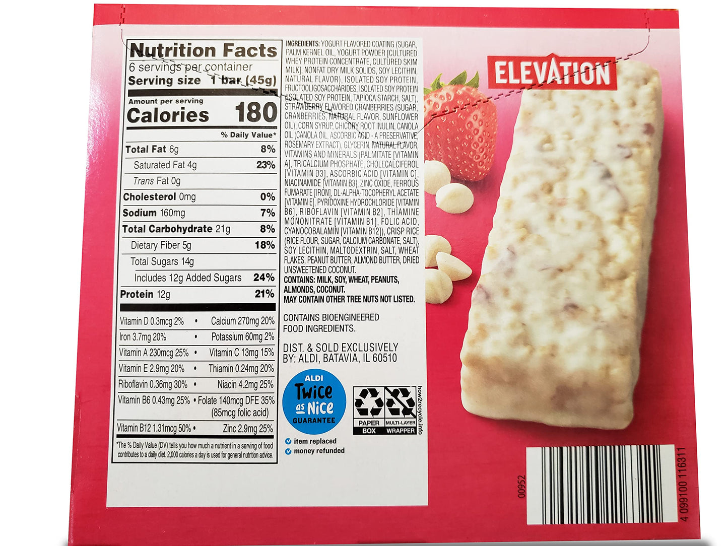 Elevation Protein Meal Bars Strawberry and Double Chocolate 9.5oz 270g (Two Boxes)
