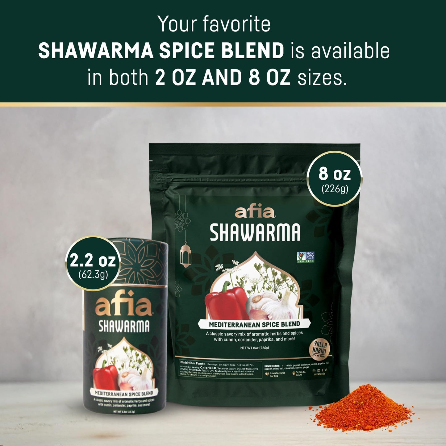 Afia Shawarma Seasoning | Mediterranean Spice Blend for Shawarma, Garlic Sauce (Toum), Flatbreads, Kebab, Kofta & Grilled Meat | Bold Middle Eastern