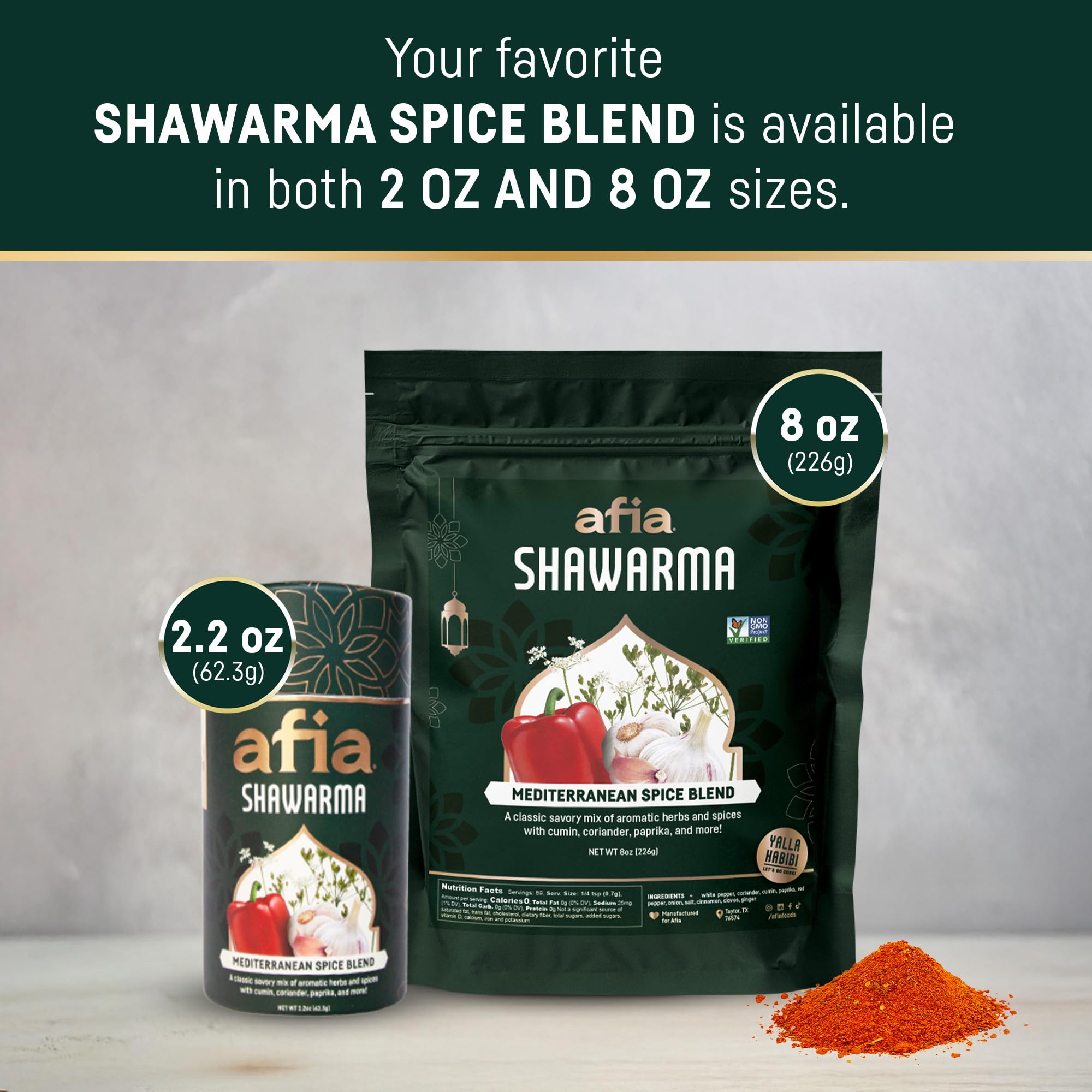 Afia Shawarma Seasoning | Mediterranean Spice Blend for Shawarma, Garlic Sauce (Toum), Flatbreads, Kebab, Kofta & Grilled Meat | Bold Middle Eastern