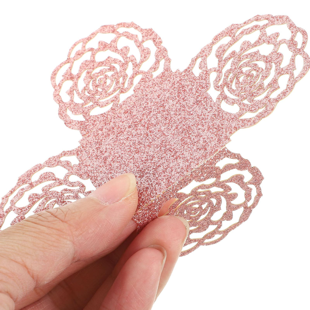 Toyvian 50pcs Chocolate Paper Holders Decorative Hollow Rose Lace Candy Wrappers Glitter Pink Dessert Truffle Cups for Wedding Party Table