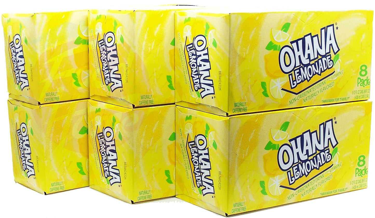 Ohana! lemonade, non-carbonated drink, caffeine free, 12-fluid ounce cans, 8-pack in box (1)