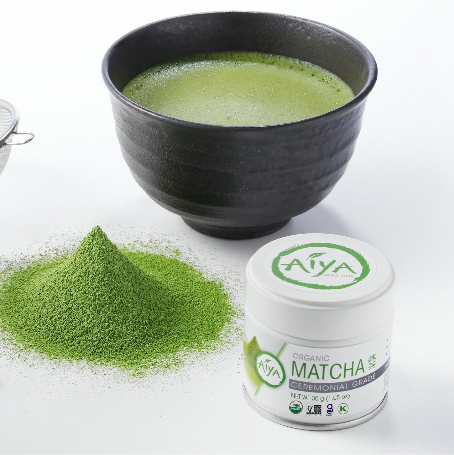 Aiya Organic Ceremonial Grade Matcha Powder - Premium Matcha Ceremonial Grade, Vibrant Jade Green Color, Mild Natural Sweetness, Japanese Tea