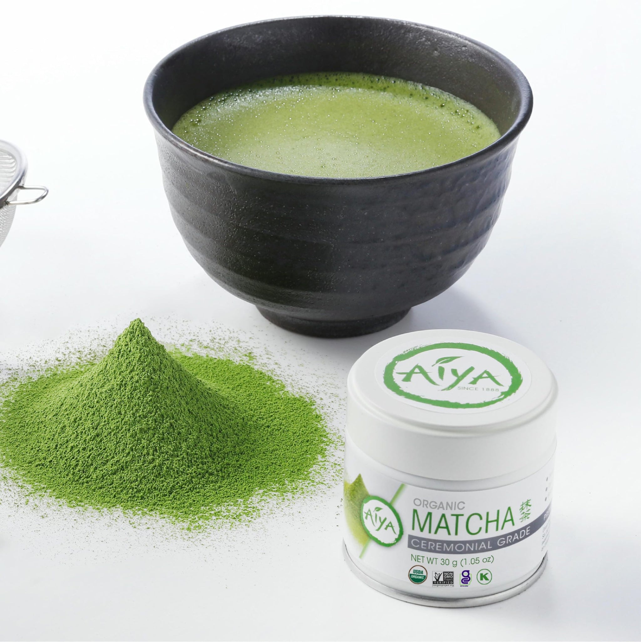 Aiya Organic Ceremonial Grade Matcha Powder - Premium Matcha Ceremonial Grade, Vibrant Jade Green Color, Mild Natural Sweetness, Japanese Tea