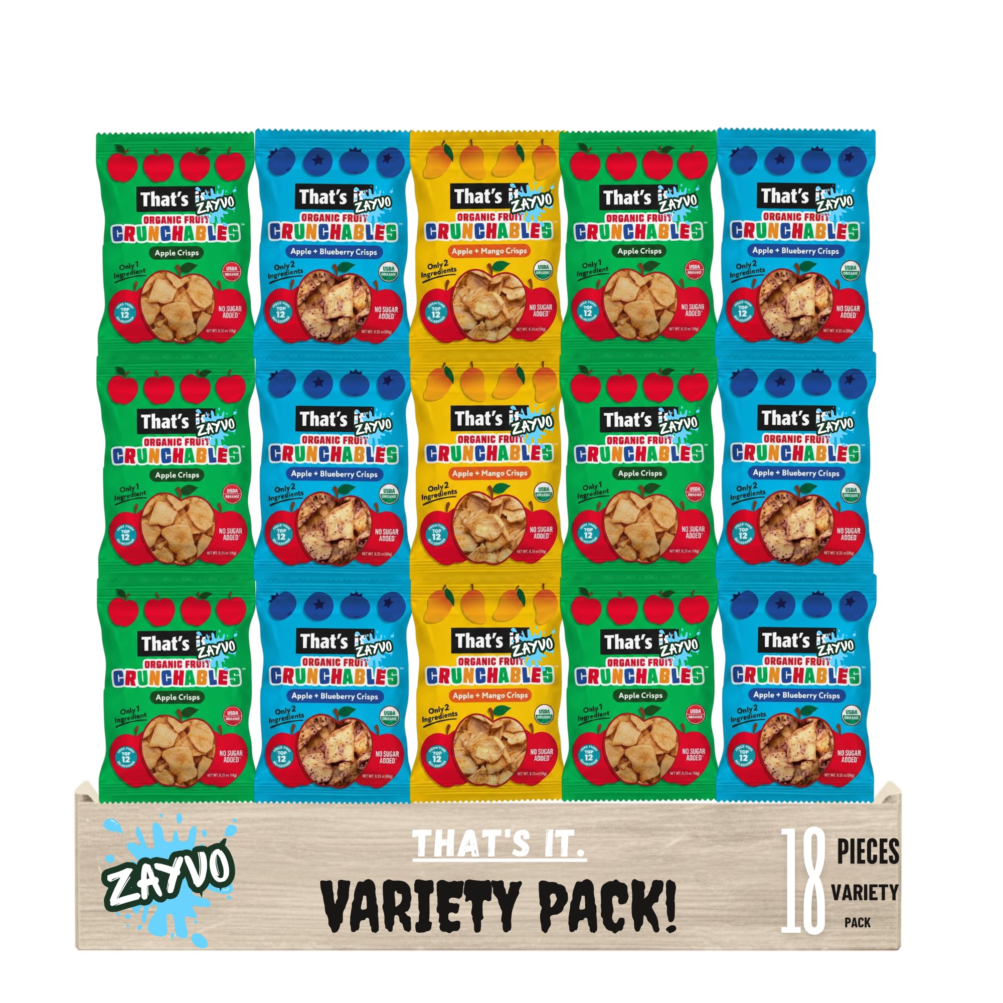 Th@ts It Crunchables Variety (Pack of 18 Count) Organic Fruit Crisps, No Sugar Added, Gluten-Free, Vegan, Healthy Snack for Kids, Adults, On-the-Go