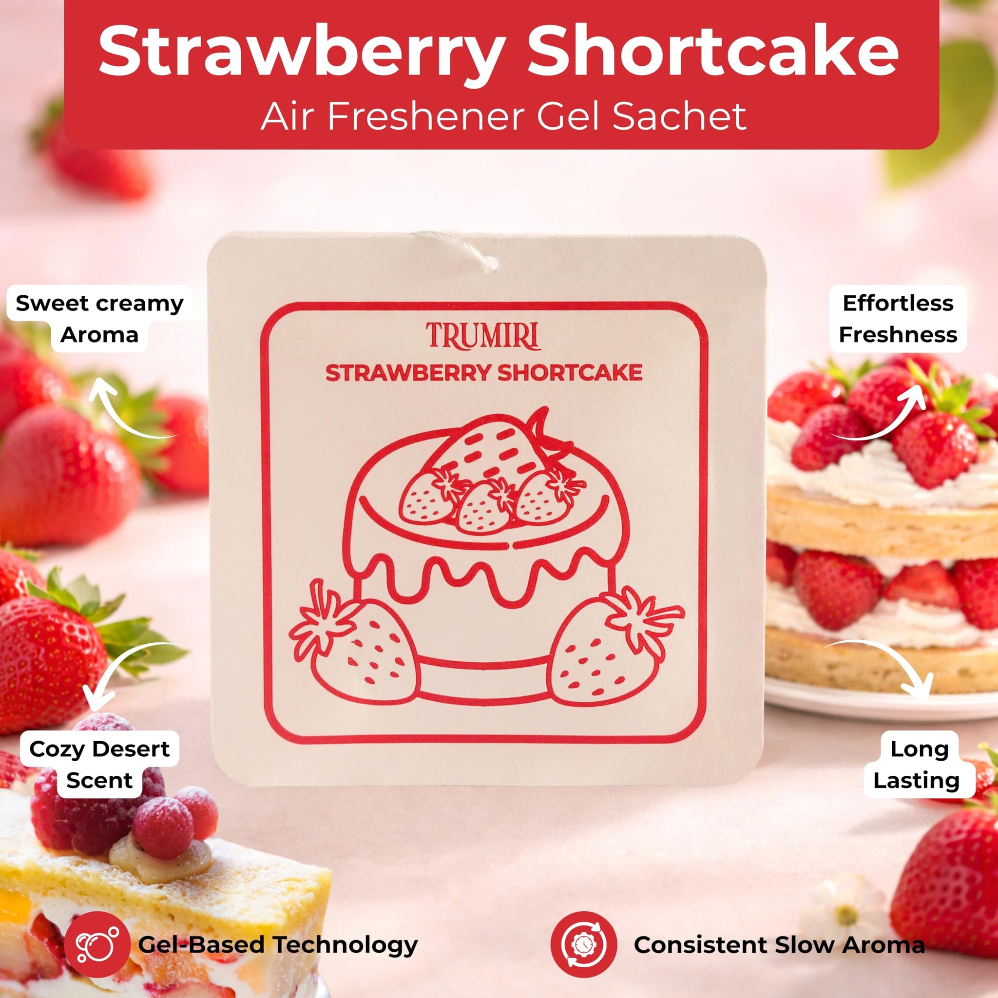 Strawberry Shortcake - Room Deodorizer Gel Odor Eliminator For Home - Pack Of 3 Bathroom Air Freshener Odor Absorber Closet Deodorizer - Non Plug In