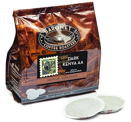 Baronet Coffee Pods [Dark Kenya AA-54 Pods] Single Cup Use for Senseo Machine - 3 Bags of 18 Single Serve 8 Gram, Regular Strength, Medium Roast [Dark