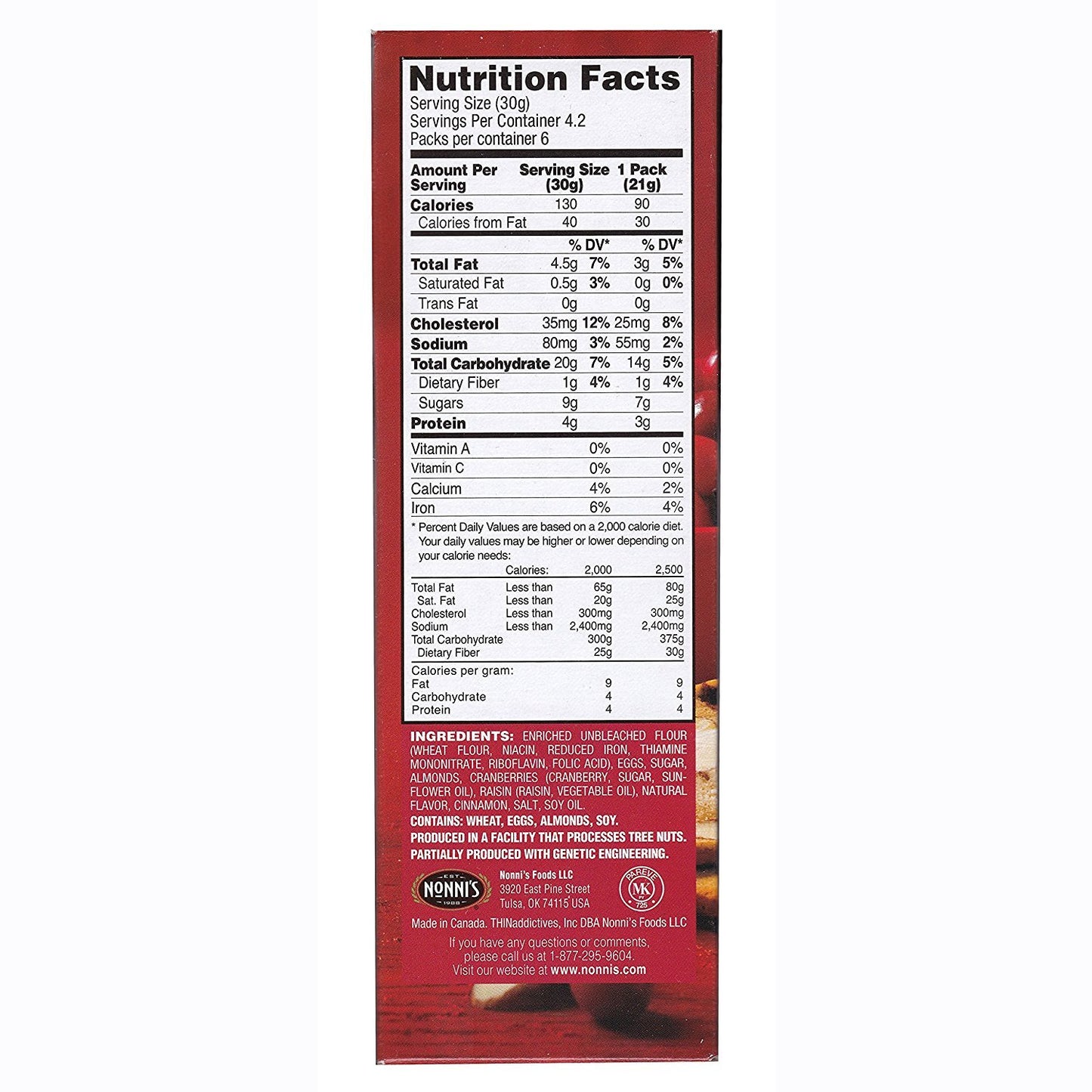 Nonni's Thin Addictives Cranberry Almond Thins, 4.4 Ounce (Pack of 3)