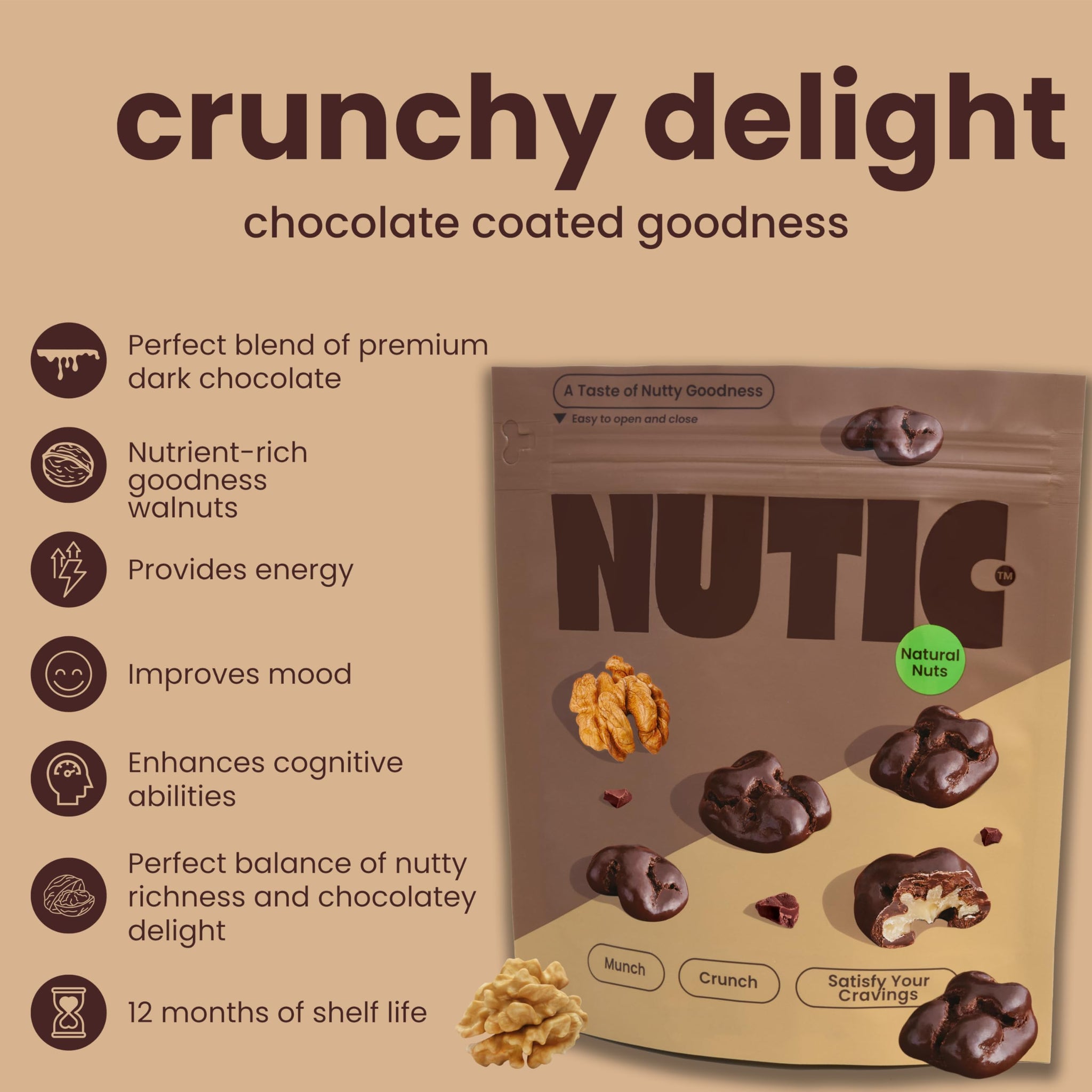 Nutic Dark Chocolate Covered Walnuts - 2 Lb, Premium Roasted Walnuts Drenched in Rich Dark Chocolate, Irresistible Gourmet Treats for Snacks & Gifts