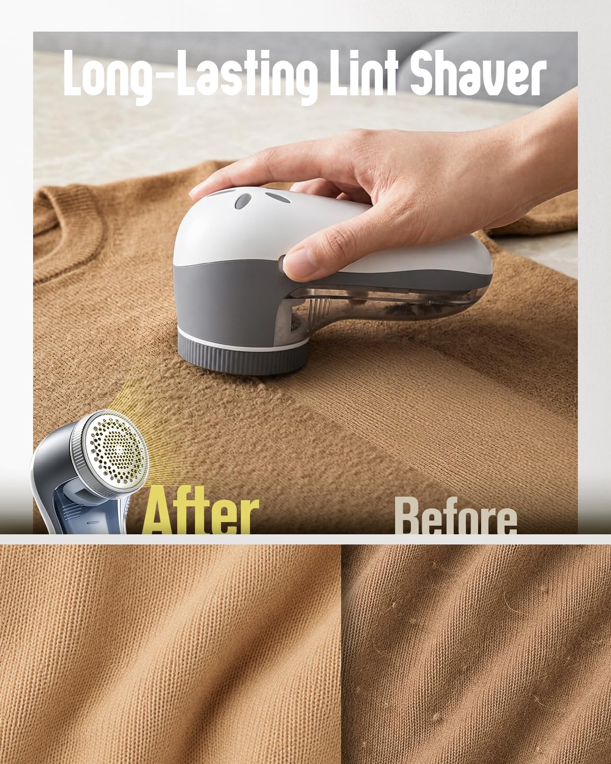 POPCHOSE Fabric Shaver, Lint Shaver for Clothing, Electric Lint Remover with 6-Leaf Blades, Sweater Defuzzer, Clothes Shaver for Couch, Furniture