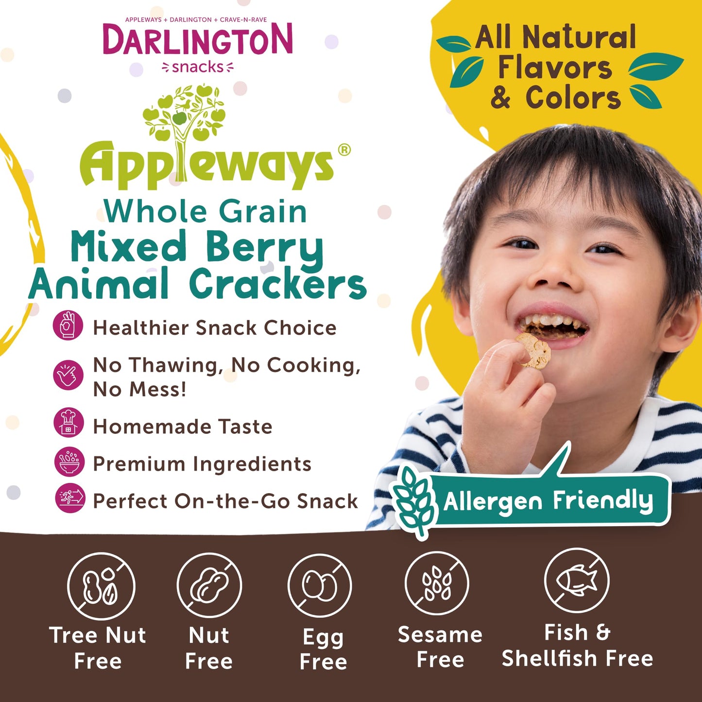 Appleways Mixed Berry Animal Crackers Snack Packs, 0.9 oz, 20 Count - Crispy Whole Grain Crackers, Individually Wrapped Snacks for School, Office