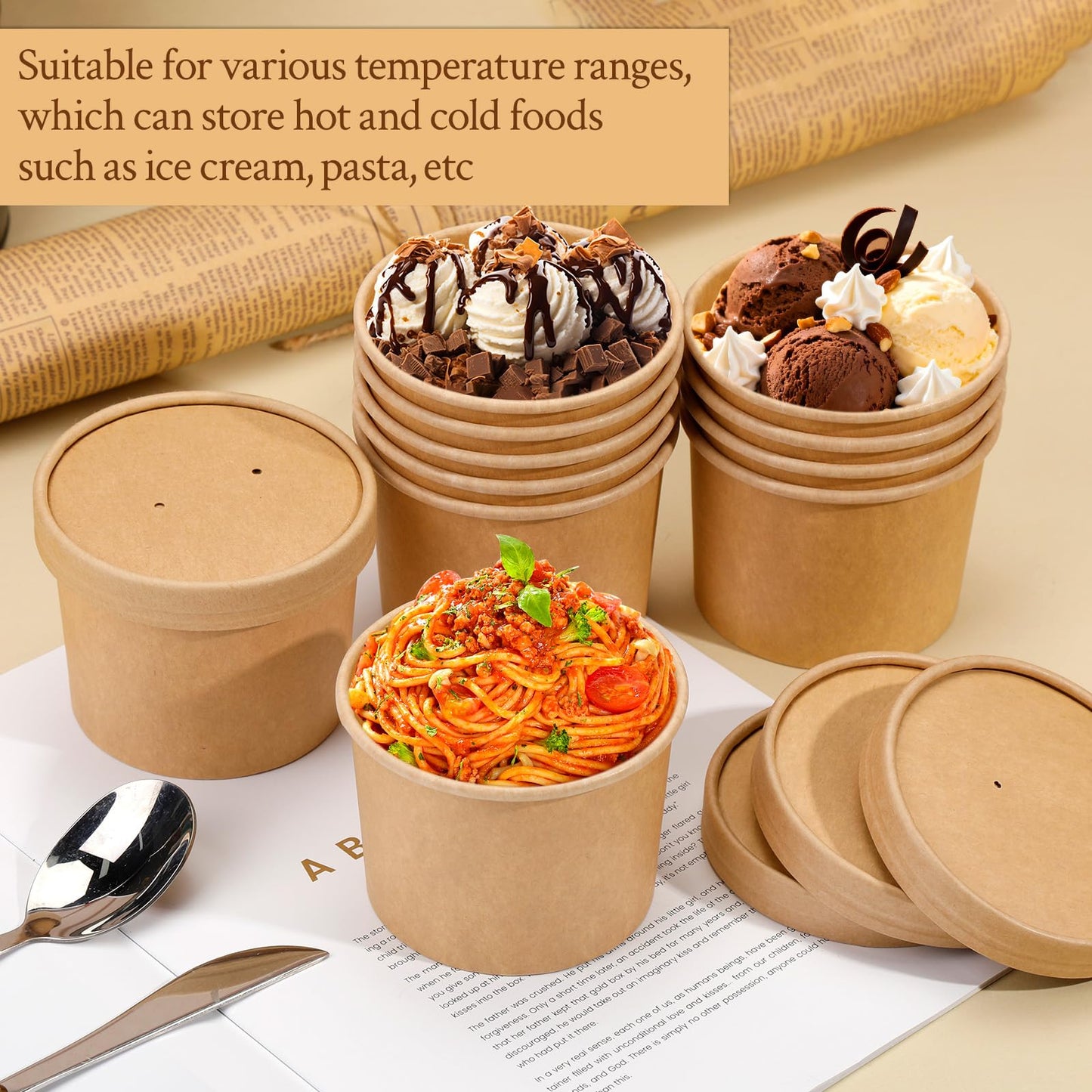 Huaiid 12 oz 50 Pack Paper Soup Containers with Lids, Disposable Paper Soup Bowls, To Go Bowls with Lids, Disposable Dessert Bowls for Hot or Cold