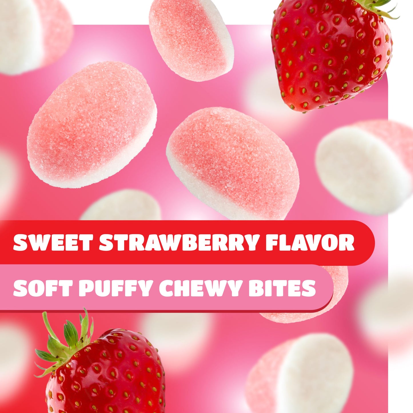 Strawberry Puffy Gummy Candy - 1 Pound Pack - Gender Reveal Strawberry Gummies - Pink Cloud Candy for Baby Showers, Buffets & Dessert Decorating