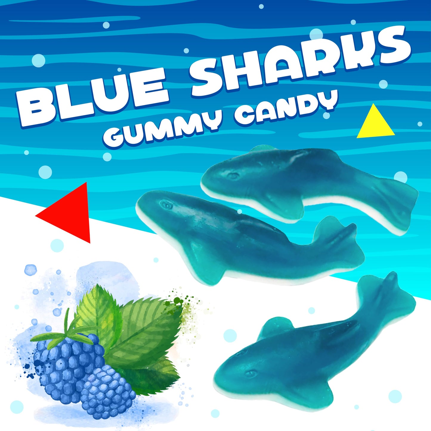 Blue Sharks Gummy Candy | 1 Pound Bulk Bag | Raspberry Marshmallow Flavors