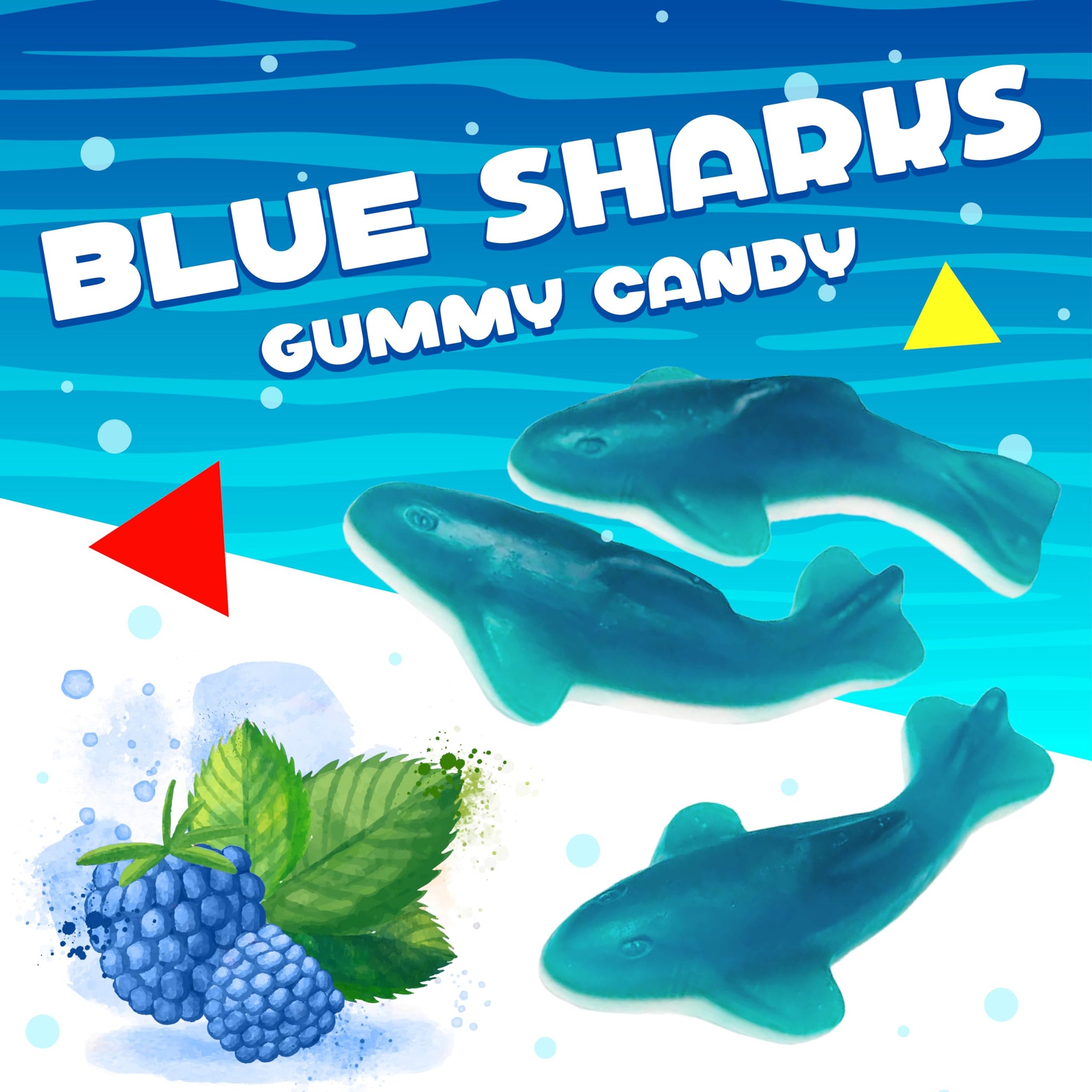 Blue Sharks Gummy Candy | 1 Pound Bulk Bag | Raspberry Marshmallow Flavors