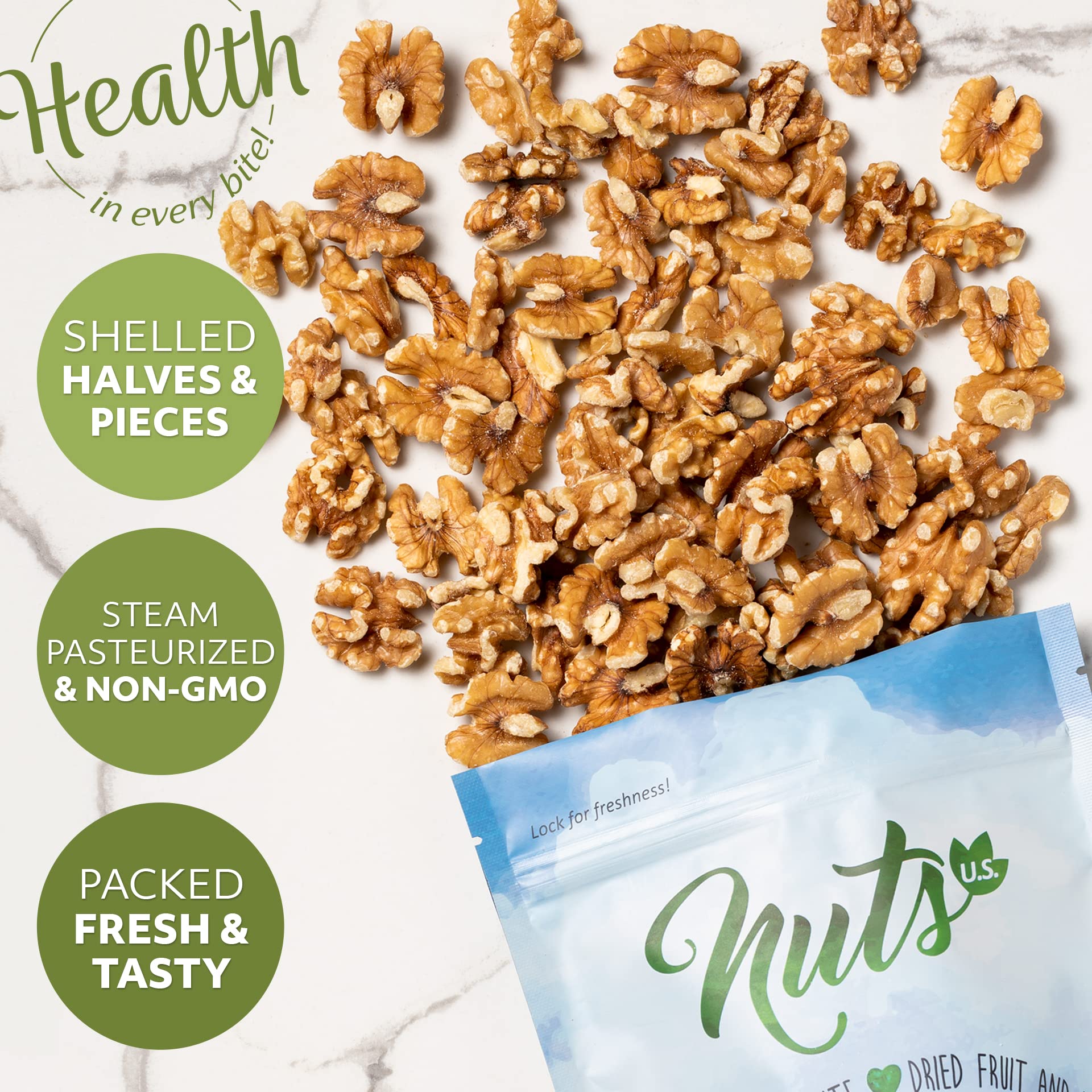 NUTS U.S. - California Raw Walnuts (No Shell) - Fresh Chandler Variety with a Mild, Buttery Crunch - A Delicious Source of Protein, Fiber & Omega-3