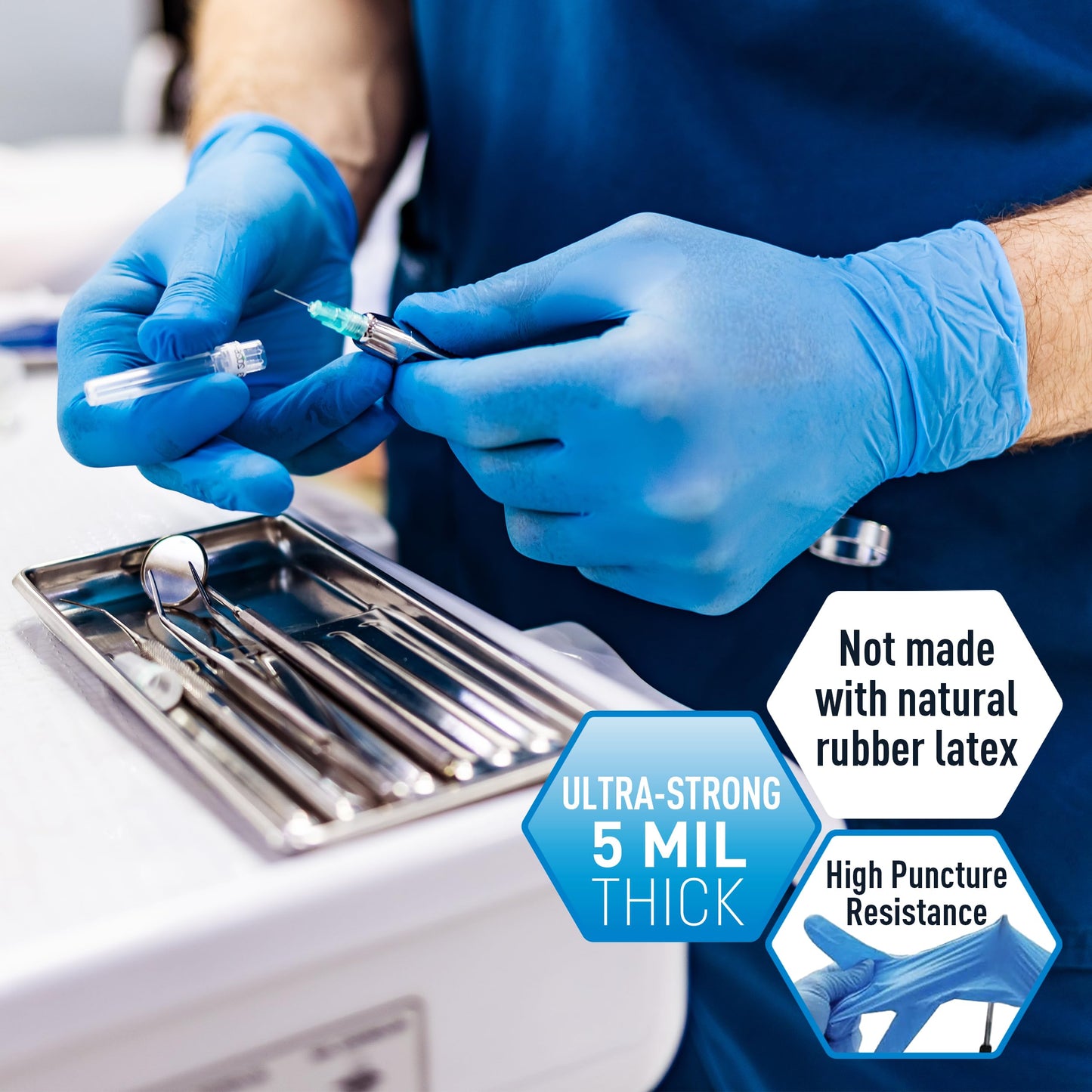 MED PRIDE Blue Nitrile Gloves Medium | Box of 100 Gloves | 5 Mil | Powder-Free, Latex-Free, Exam Grade | Medical, Lab, Food Service, Tattoo, Cleaning