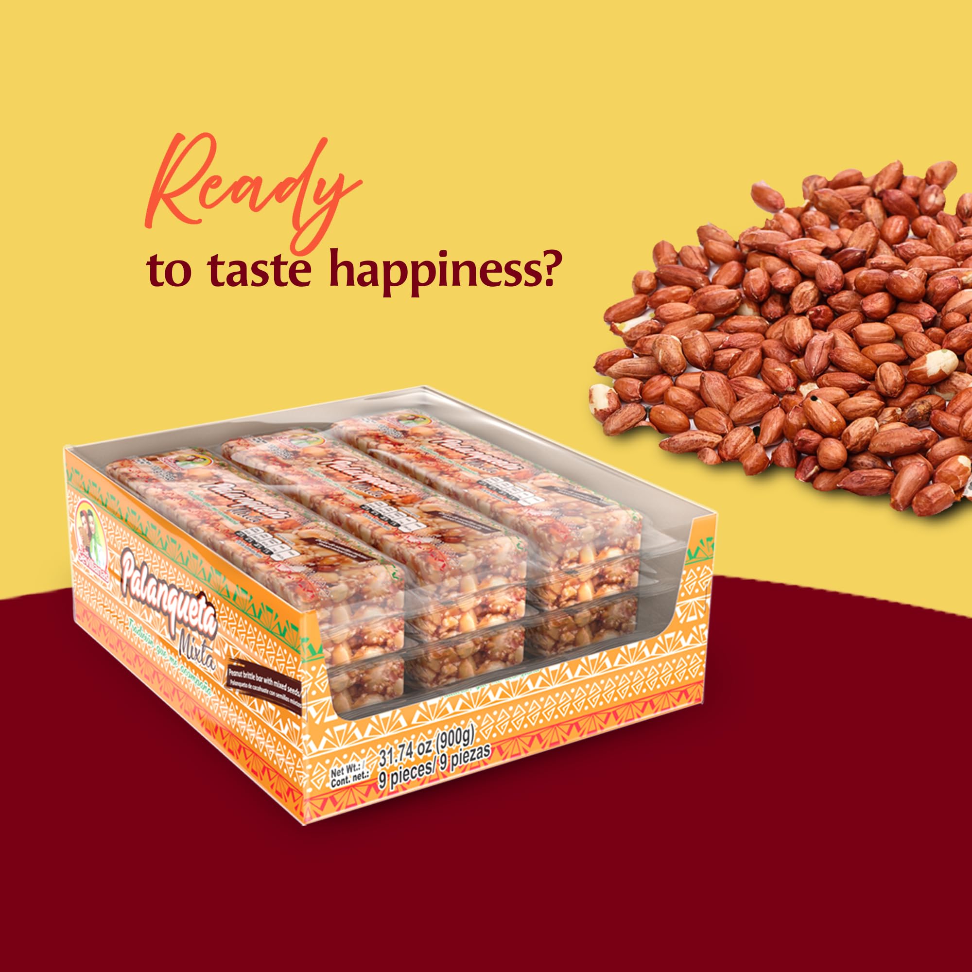 Las Sevillanas Peanut Brittle - Crunchy Peanut & Mixed Seeds Bar, Traditional Mexican Candy, Sweet Snack, 31.74 Oz/900g (Pack of 1)