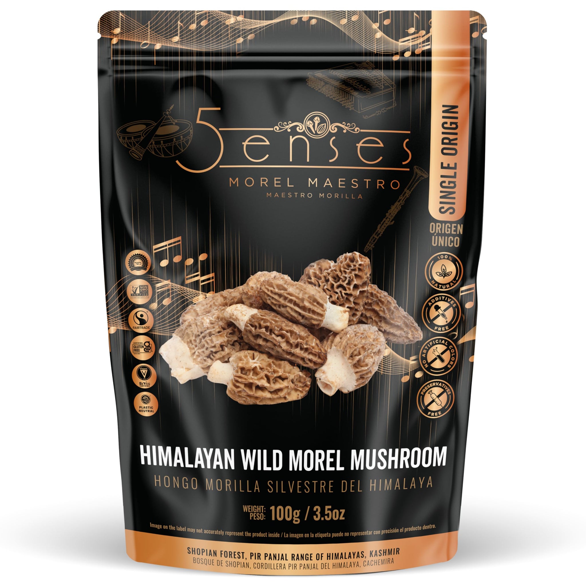5Senses Himalayan Wild Morel Mushroom (Gucchi) | Hongo Morilla SILVESTRE DEL HIMALAYA | Morel Maestro | Premium Grade A Gucchi | Handpicked Dried