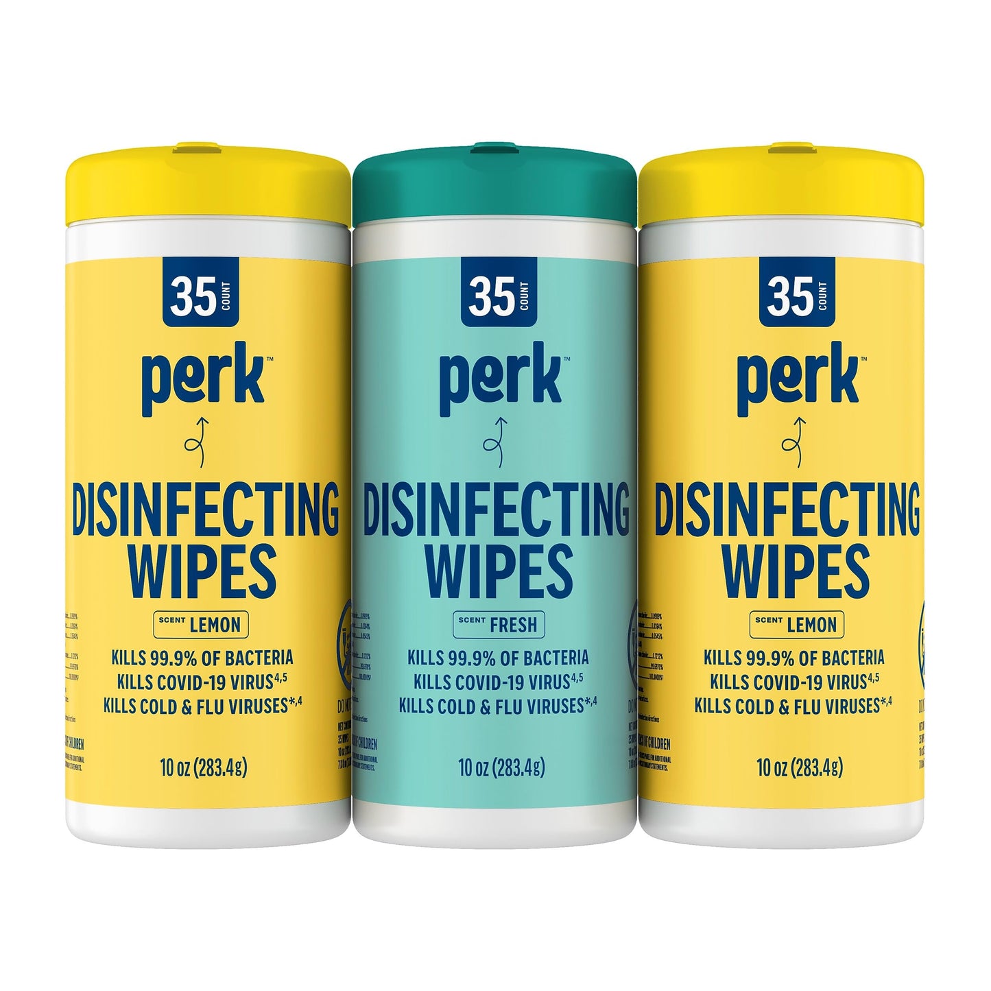 Perk Disinfecting Wipes, Fresh & Lemon Scent, 35 Wipes/Canister - Multi?Surface Cleaning Wipes for Home, Office & Classroom