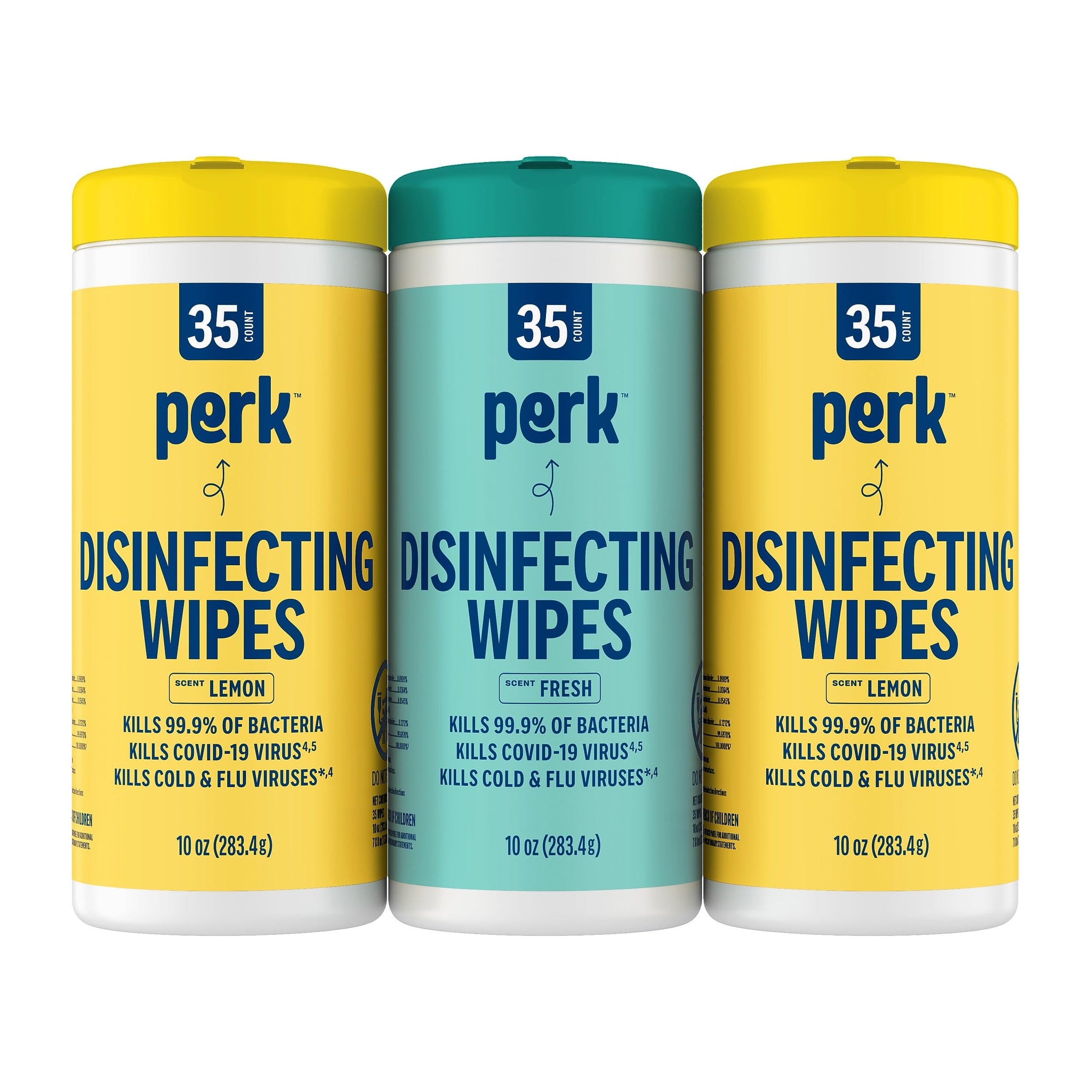 Perk Disinfecting Wipes, Fresh & Lemon Scent, 35 Wipes/Canister - Multi?Surface Cleaning Wipes for Home, Office & Classroom