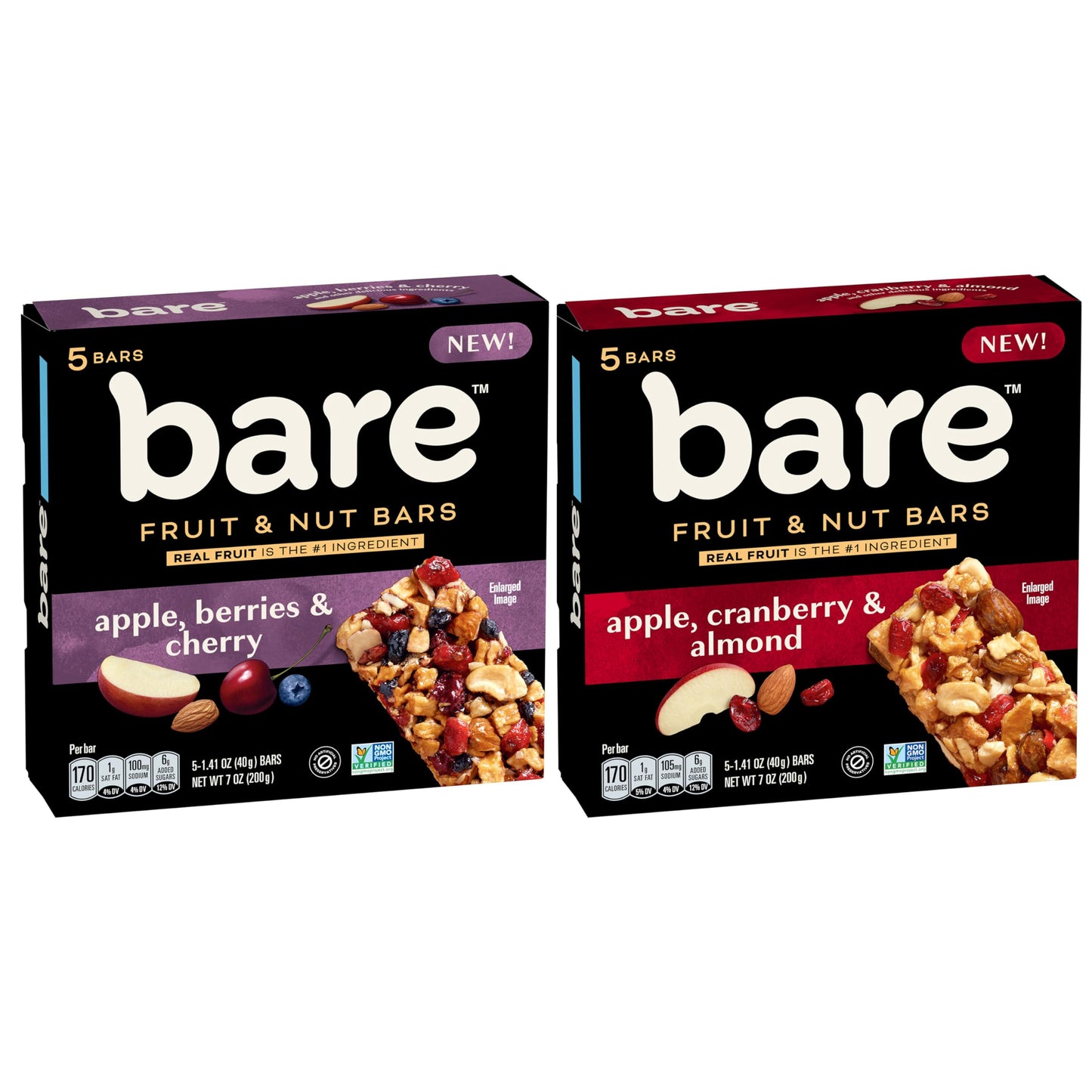 Bare Fruit & Nut Bars, Apple, Cranberry & Almond and Apple, Berries & Cherry Variety Pack (Pack of 2)