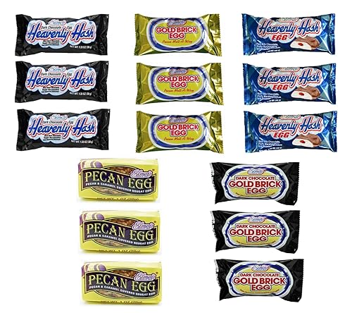 Elmer Ultimate Egg Variety Pack - 15 Total Eggs - 3 of Each - Heavenly Hash, Gold Brick, Dark Chocolate Gold Brick - Pecan Egg - Dark Chocolate