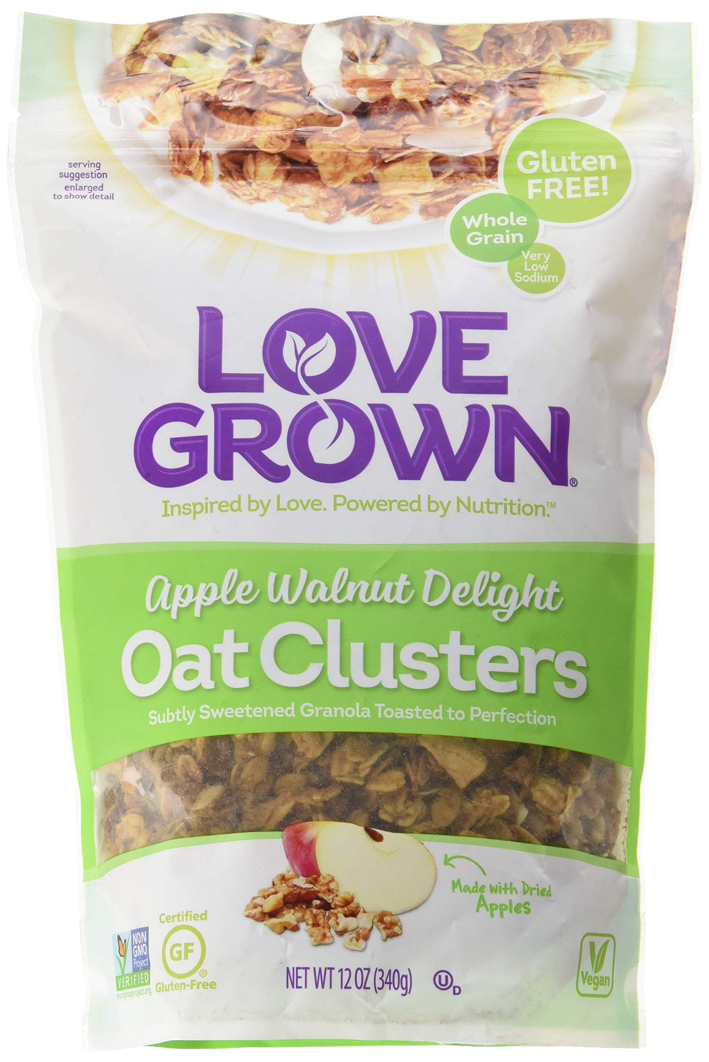 Love Grown Foods Oat Clusters Toasted Granola Apple Walnut Delight -- 12 oz