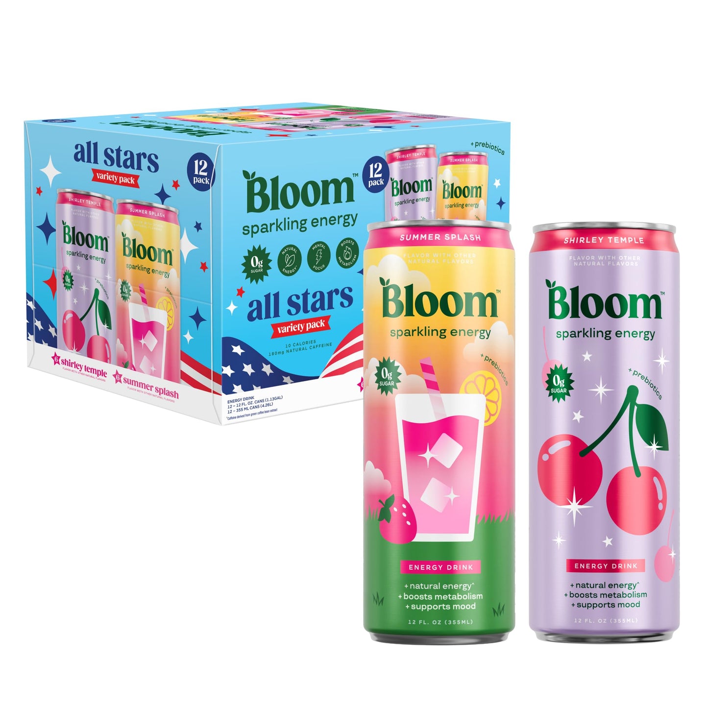 Bloom Nutrition Sparkling Energy Drink - Natural Caffeine, Zero Sugar, 180mg Caffeine - Antioxidant-Rich with Green Coffee Bean, Green Tea Extract