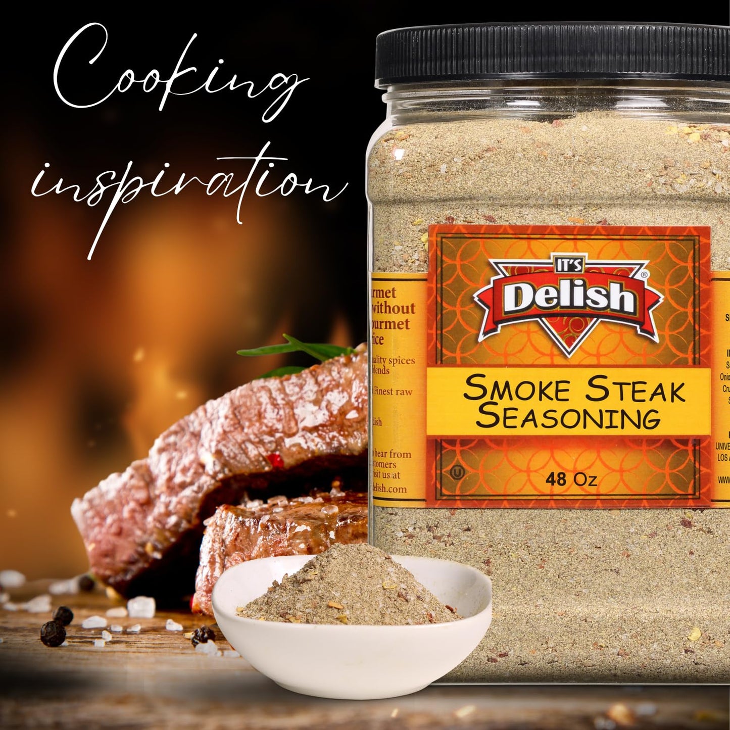 Smoke Steak Seasoning by It's Delish, 48 OZ Jumbo Container | Gourmet Bulk Spices and Beef Dry Rub for Grilling Meat, Ribs, Chicken, Hamburger