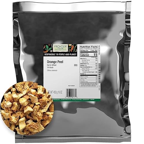 Frontier Co-op Orange Peel, Cut and Sifted, 1/4" Inch, Bulk Bag, Kosher | 16 Ounce (Pack of 1)