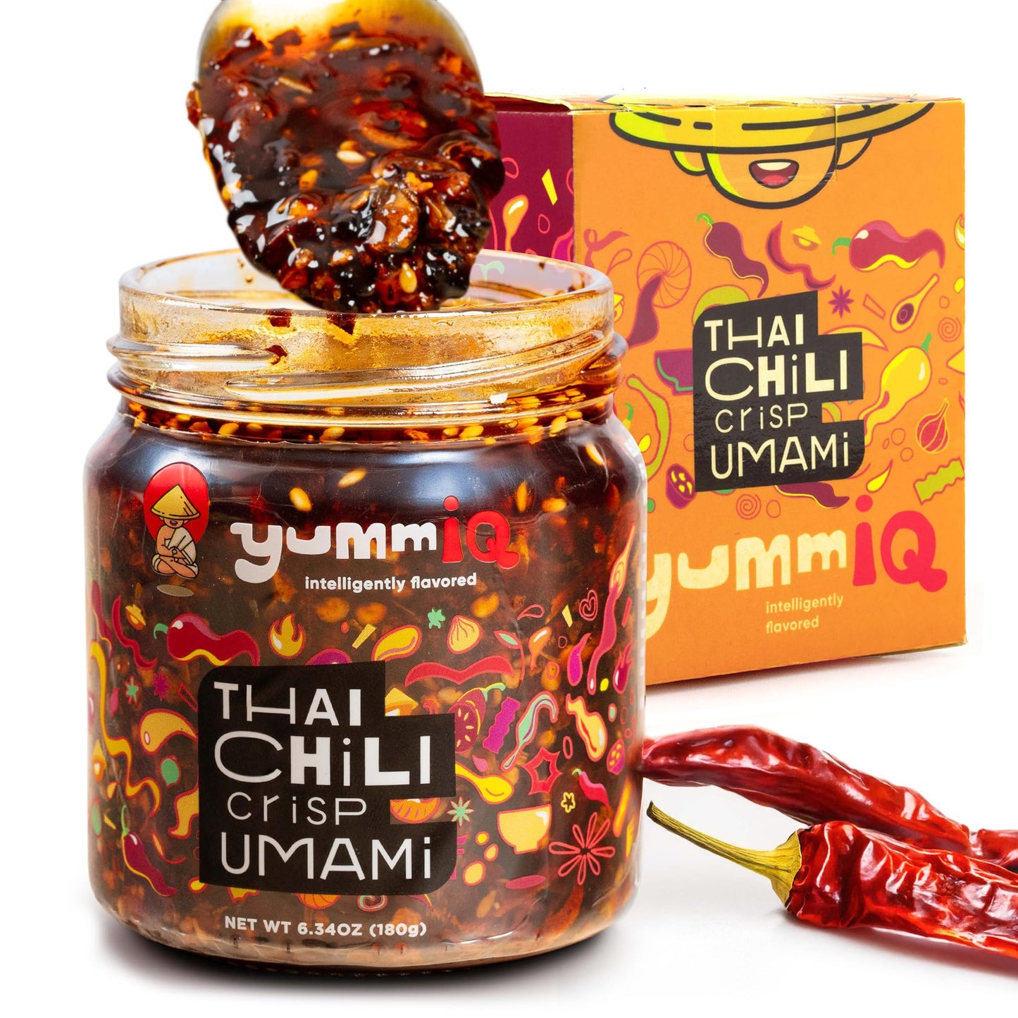 Thai Chili Crisp Umami Sauce - Crunchy Spicy Garlic with Fresh Peppers - Vegan, No MSG or Preservatives Bold Flavor - Hot Oil Condiment for Noodles