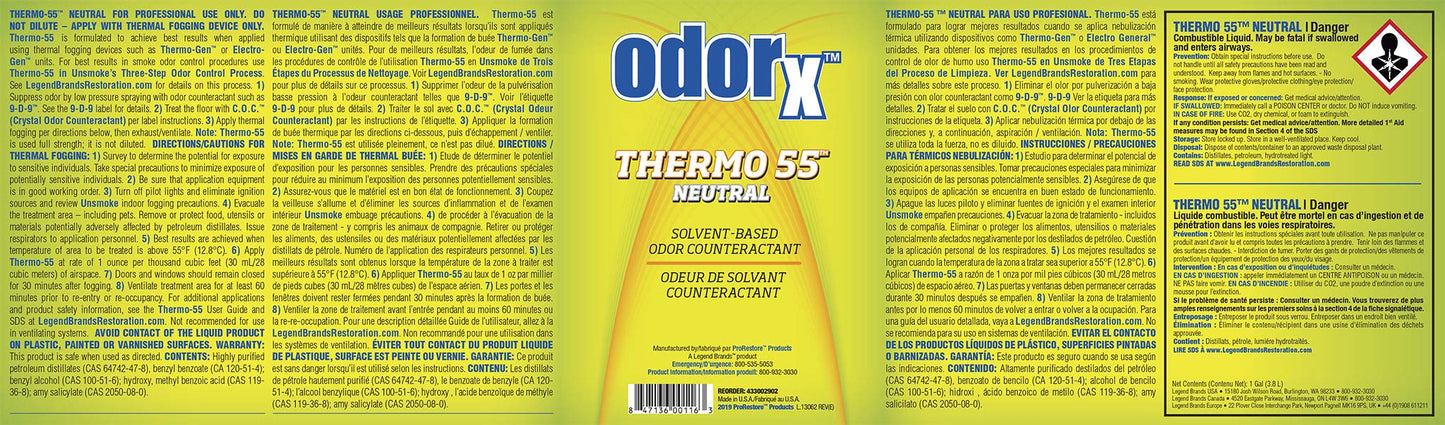 PRORESTORE ODORx Thermo 55 Solvent-Based Odor Counteractant for Thermal Fogging, 1 Gal (433001902)
