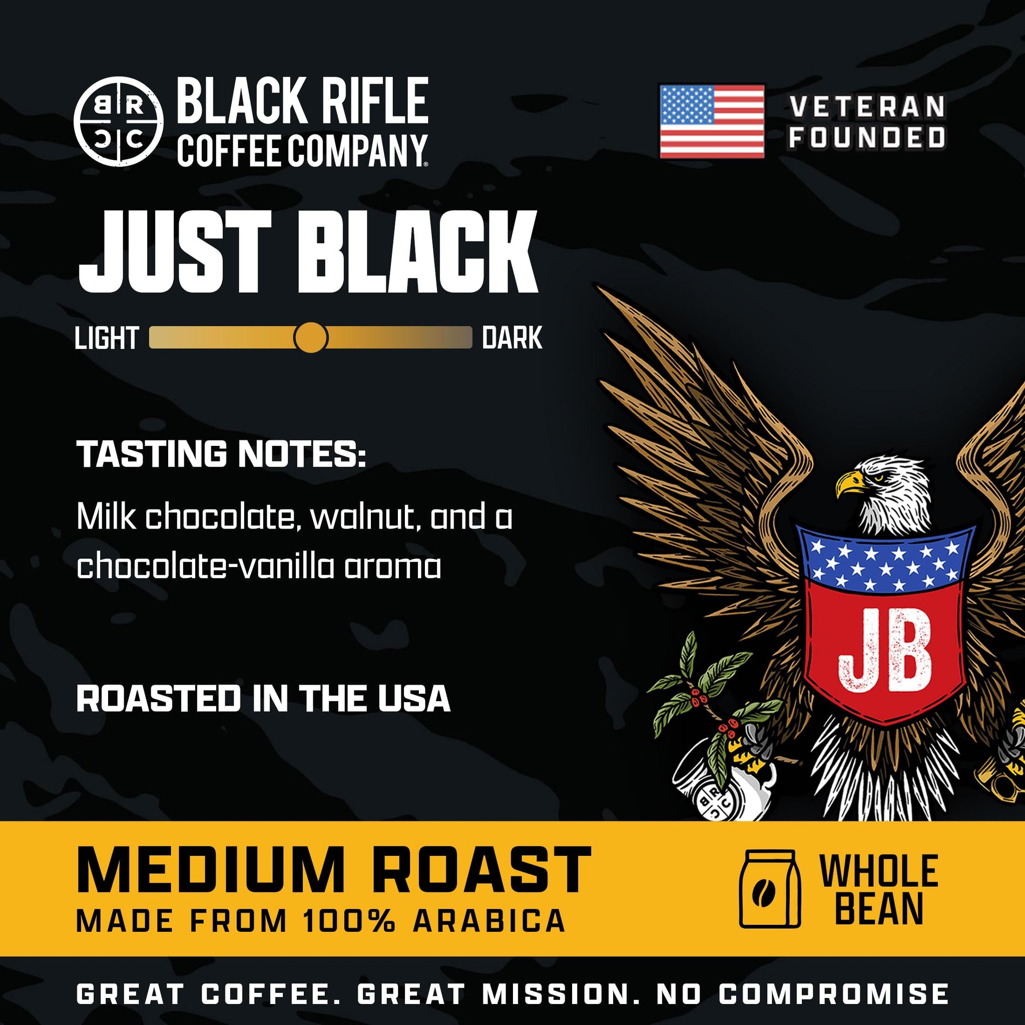Black Rifle Coffee Company Just Black, 5 lb Bag, Whole Bean Coffee Medium Roast - Roasted Blend Made from Arabica Beans - Colombian & Brazilian Beans