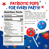 Patriotic Candy - 40 Count - 4th of July Lollipops Individually Wrapped - Red White and Blue Candy - Double-Sided Flat Lollipops - Strawberry