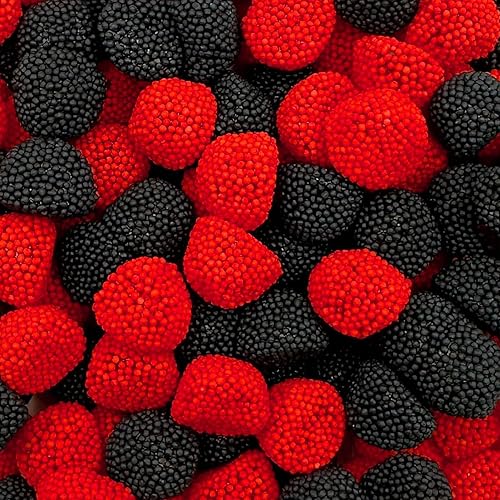 Berries Gummy Candy | 1-Pound Bag | Crunchy Raspberry and Blackberry Chews | Black & Red Candy for Parties, Buffets, and Treat Bags | Fun Crunchy