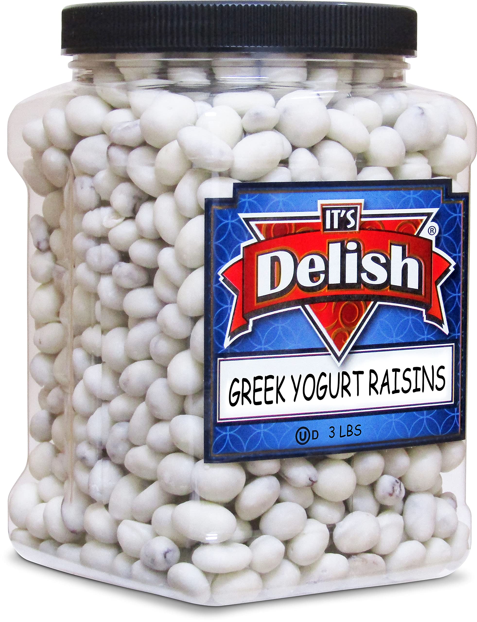 Greek Yogurt Covered Raisins by It's Delish, 3 Lbs Jumbo Container - Scrumptious & Nutritious Yogurt Coated Dried Raisins - Sweet Snacking and Bulk