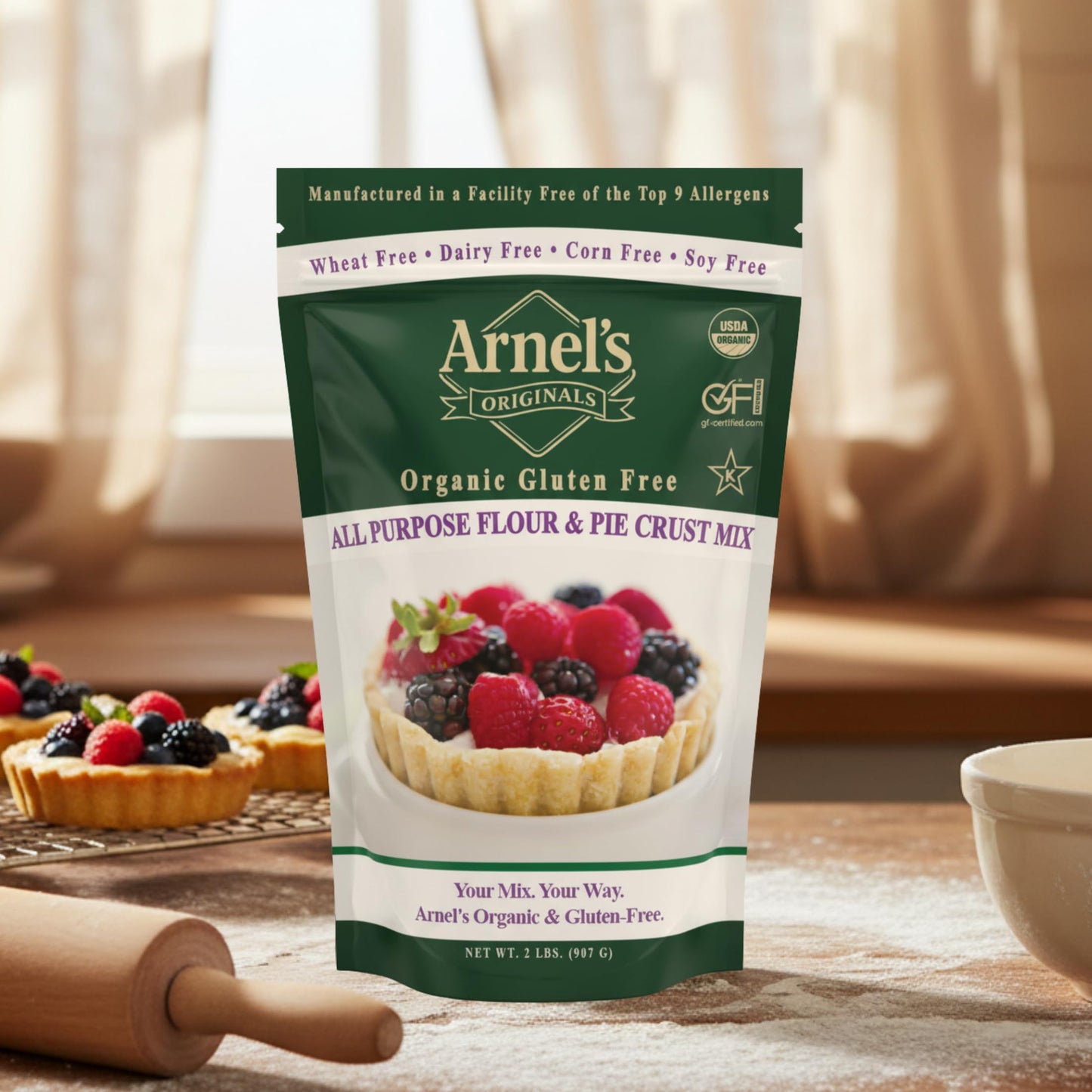 All Purpose Flour & Pie Crust Mix, Certified Gluten free, Organic, non-GMO Verified, Certified Kosher, Gluten Free Baking, 1:1 Substitute for Traditional Flour, 2 Pounds