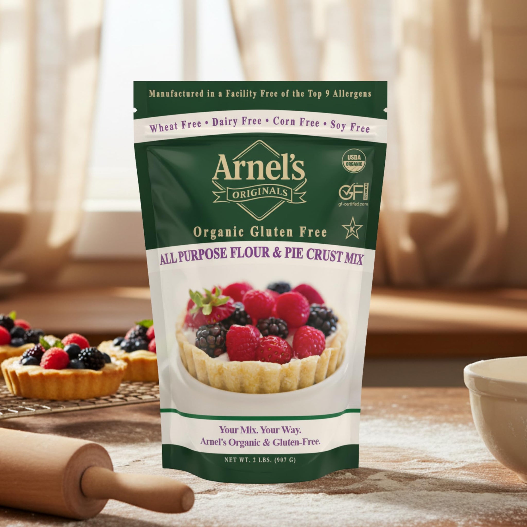 All Purpose Flour & Pie Crust Mix, Certified Gluten free, Organic, non-GMO Verified, Certified Kosher, Gluten Free Baking, 1:1 Substitute for Traditional Flour, 2 Pounds