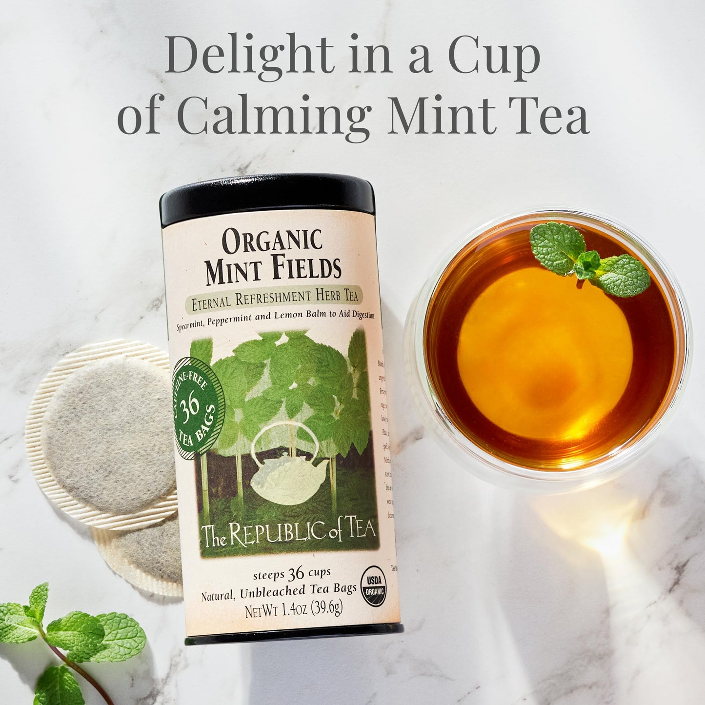 The Republic of Tea - Organic Mint Fields Herbal Tea Bags, Caffeine Free, 36 Servings