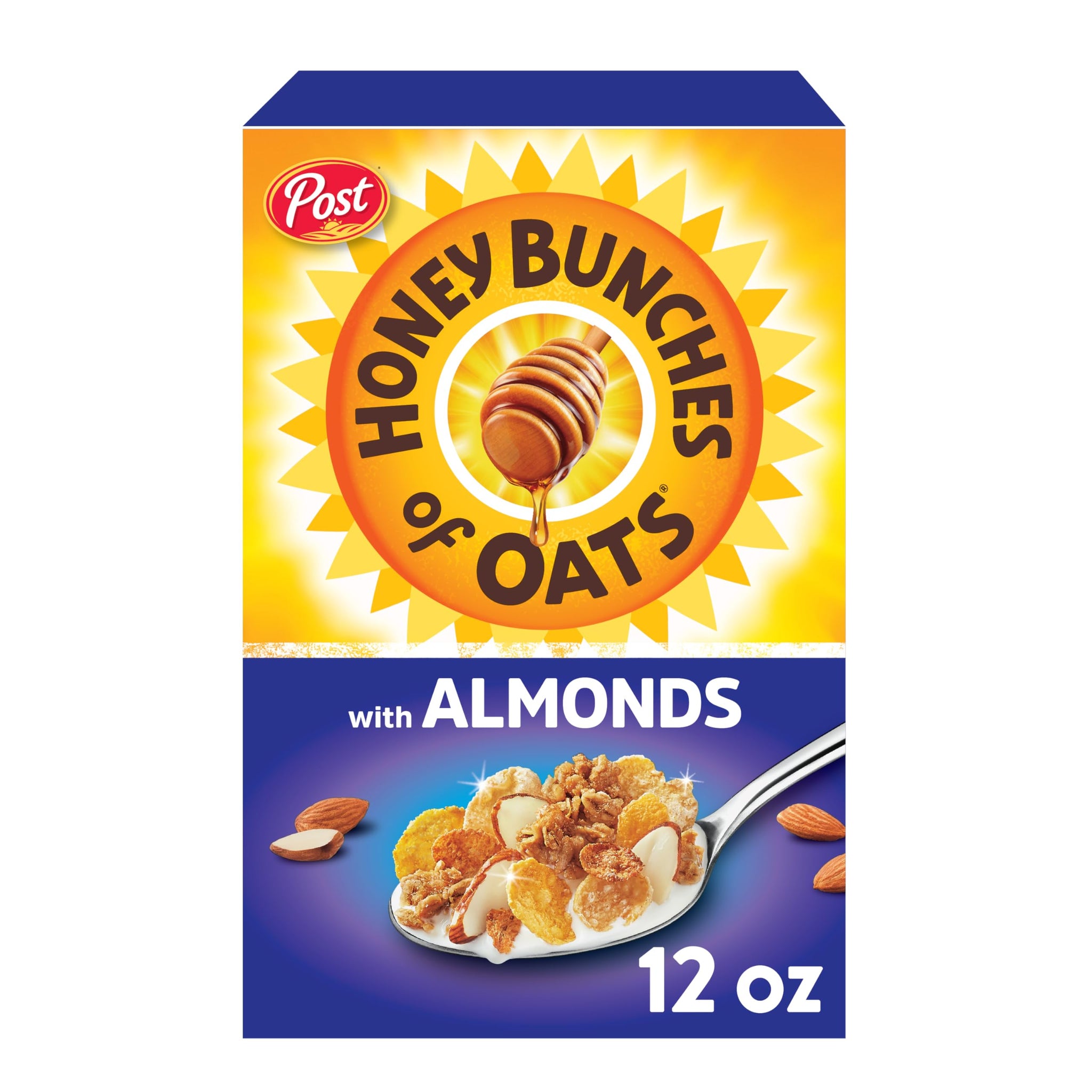 Honey Bunches of Oats with Almonds Breakfast Cereal, Honey Almond Cereal with Oat and Granola Clusters, 12 oz Box