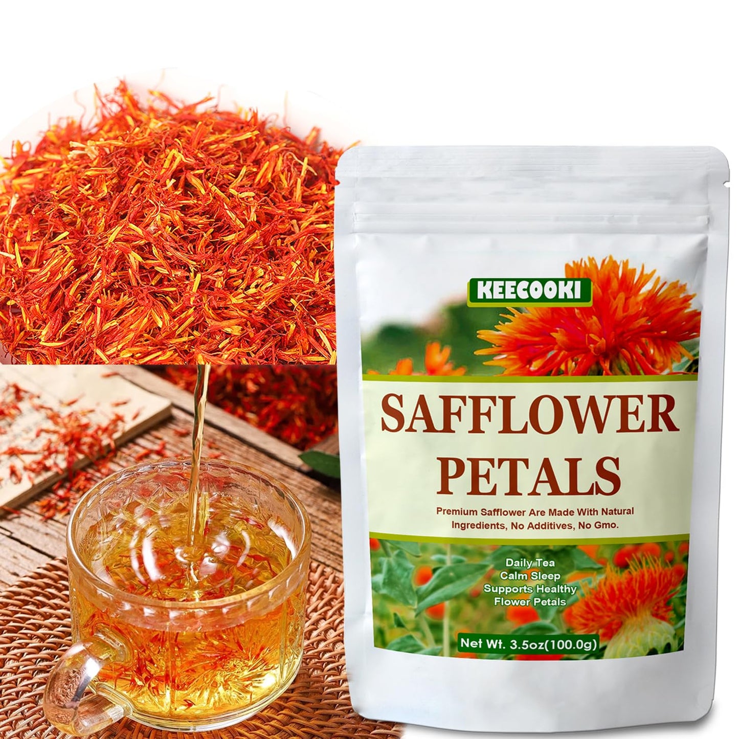 Premium Dried Safflower Petals, 3.5oz(100g), 100% Natural Safflower Flowers, Pure, No Additives, Pack of 1