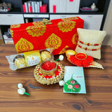 LoveNspire Rakhi Gift Hamper for Brother 2PC Rudraksha Rakhi with Candle Holder Haldi Kumkum Holder Roli Chawal Rakshabandhan Card Chocolates