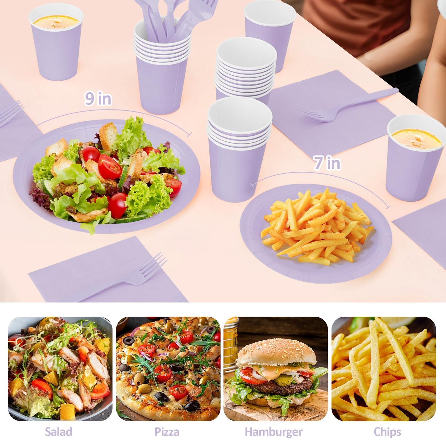 Lavender Plates and Napkins Party Supplies, Include 9’’ Disposable Paper Plate, 7’’ Dessert Plates and Cups and Napkins Forks Set for Birthday