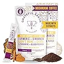 Grateful Earth Mushroom Coffee, Coconut Instant Coffee with Cinnamon, Turmeric, Lion’s Mane Mushrooms, L-Theanine, Chaga, Super Brain Blend, Energy
